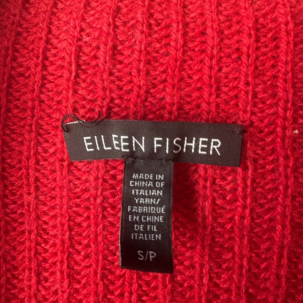 Eileen Fisher Red Yak Merino Wool Cowl Neck Ribbed Knit Sweater Small - Picture 4 of 6